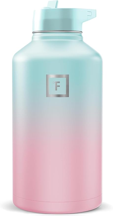 IRON °FLASK 64 oz Wide Mouth Water Bottle with Straw | Insulated Half Gallon Water Bottle with Leakproof Straw Lid - BPA Free, Cold 24 Hrs, Sweat Free (Bubble Gum)
