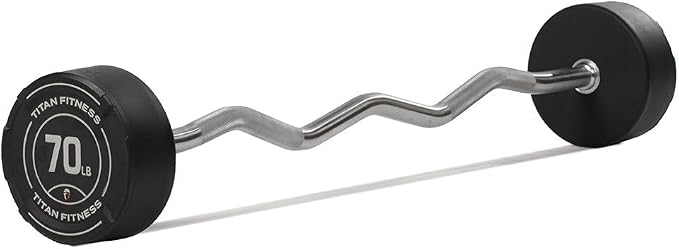 Titan Fitness Rubber Curl Fixed Barbells, Pre-Loaded Weight Bar for Strength Training & Weightlifting