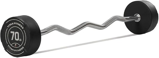 Titan Fitness Rubber Curl Fixed Barbells, Pre-Loaded Weight Bar for Strength Training & Weightlifting