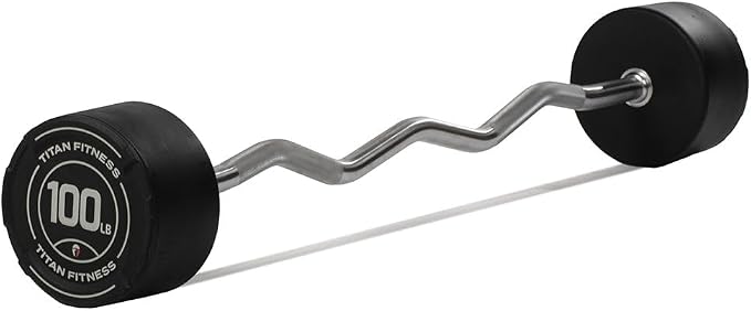Titan Fitness Rubber Curl Fixed Barbells, Pre-Loaded Weight Bar for Strength Training & Weightlifting