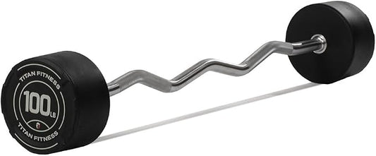 Titan Fitness Rubber Curl Fixed Barbells, Pre-Loaded Weight Bar for Strength Training & Weightlifting