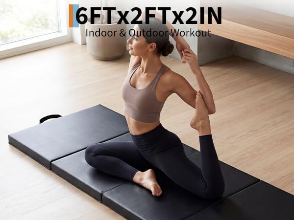 Garvee Gymnastics Mat, 6.2Ft 2-Inch Thick 4-Fold | Exercise Floor Mat for Home Gym, Portable Yoga Mat for Pilates, Aerobics, Martial Arts & Training