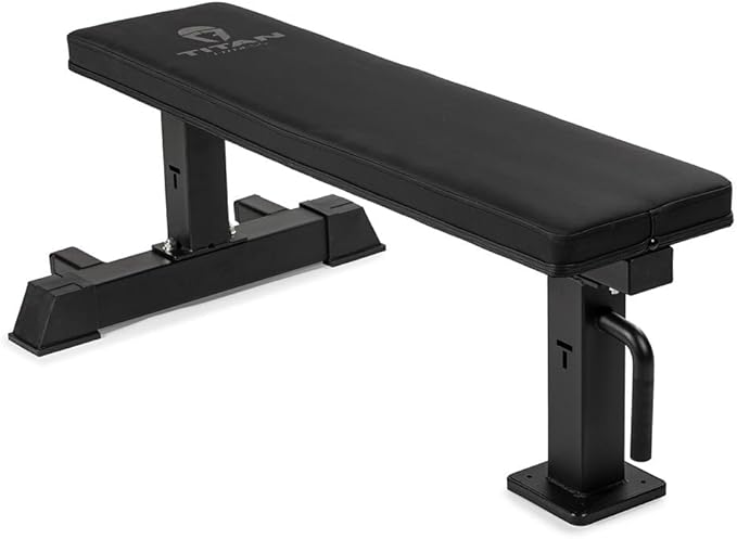 Titan Fitness Elite Series Single Post Flat Bench, Rated 1,000 LB, 2.5" Thick HeftyGrip Vinyl Pad, Dedicated Home Gym Competition Weightlifting & Strength Training Utility Bench