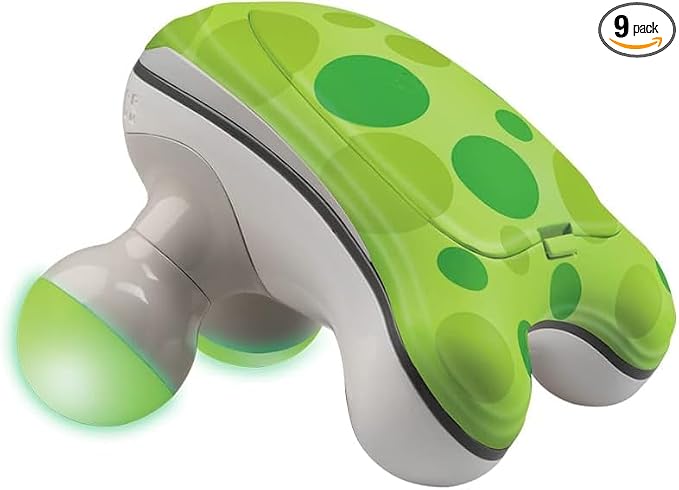 Homedics Ribbit Mini Handheld Massager,Vibrating Electric Massager with Comfort Grip and LED Light,Batteries Included,Comes in Variable Colors,Green,Blue or Pink (Color May Vary),(Pack of 9)