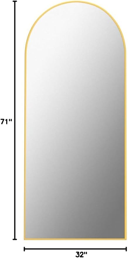 Antok 71" x32” Arched Full Length Floor Mirror, Gold Aluminum Frame, Free Standing/Wall Mount/Leaning for Bedroom, Living Room, Dressing Room