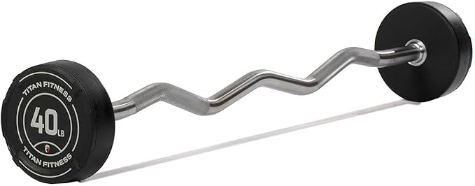 Titan Fitness Rubber Curl Fixed Barbells, Pre-Loaded Weight Bar for Strength Training & Weightlifting