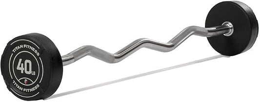 Titan Fitness Rubber Curl Fixed Barbells, Pre-Loaded Weight Bar for Strength Training & Weightlifting
