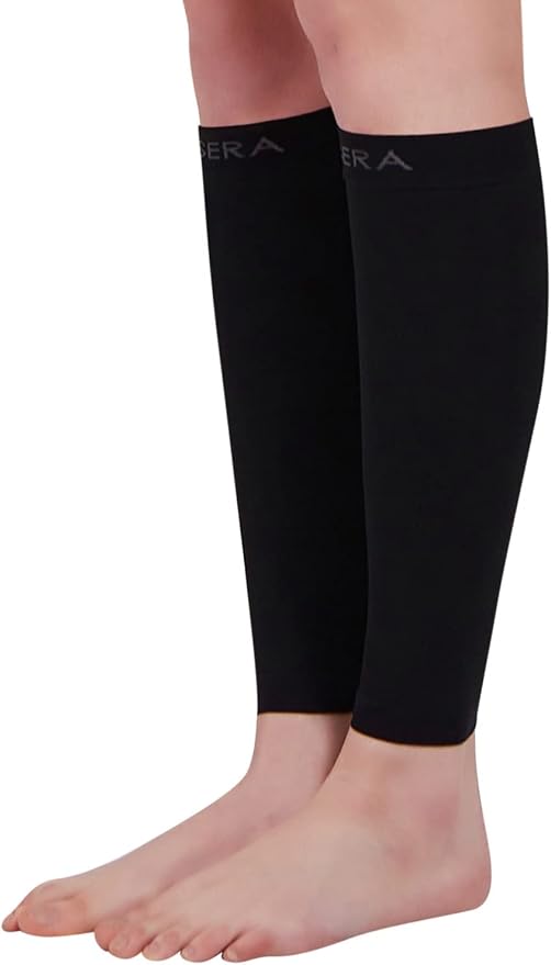 BSERA Calf Compression Sleeve Women, 2 Pairs 15-20mmHg Calf Support Footless Compression Socks Stockings for Shin Splints, Varicose Veins, Recovery (Black, X-Large)