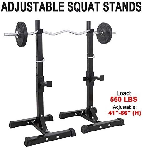 Pair of Adjustable Squat Rack 40inch-66inch Barbell Bracket Solid Steel Free Press Bench, Home Gym Portable Dumbbell Racks Stands, Family Sports Fitness Equipment,Black