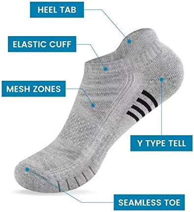 TANSTC Athletic Running Ankle Socks for Men Women, Cushioned Low Cut Sport Tab Socks, 6 Pack