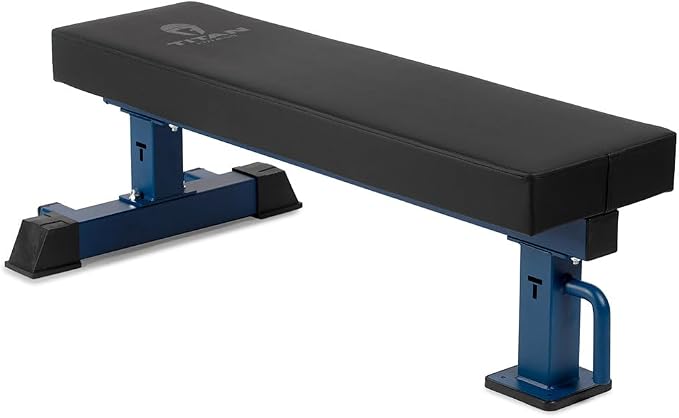 Titan Fitness TITAN Series Single Post Flat Bench, Rated 1,200 LB, 4" Thick HeftyGrip Vinyl Pad, Dedicated Home Gym Competition Weightlifting & Strength Training Utility Bench