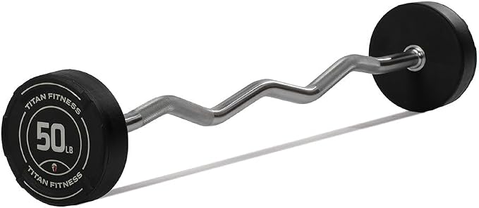 Titan Fitness Rubber Curl Fixed Barbells, Pre-Loaded Weight Bar for Strength Training & Weightlifting
