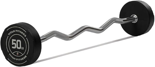 Titan Fitness Rubber Curl Fixed Barbells, Pre-Loaded Weight Bar for Strength Training & Weightlifting