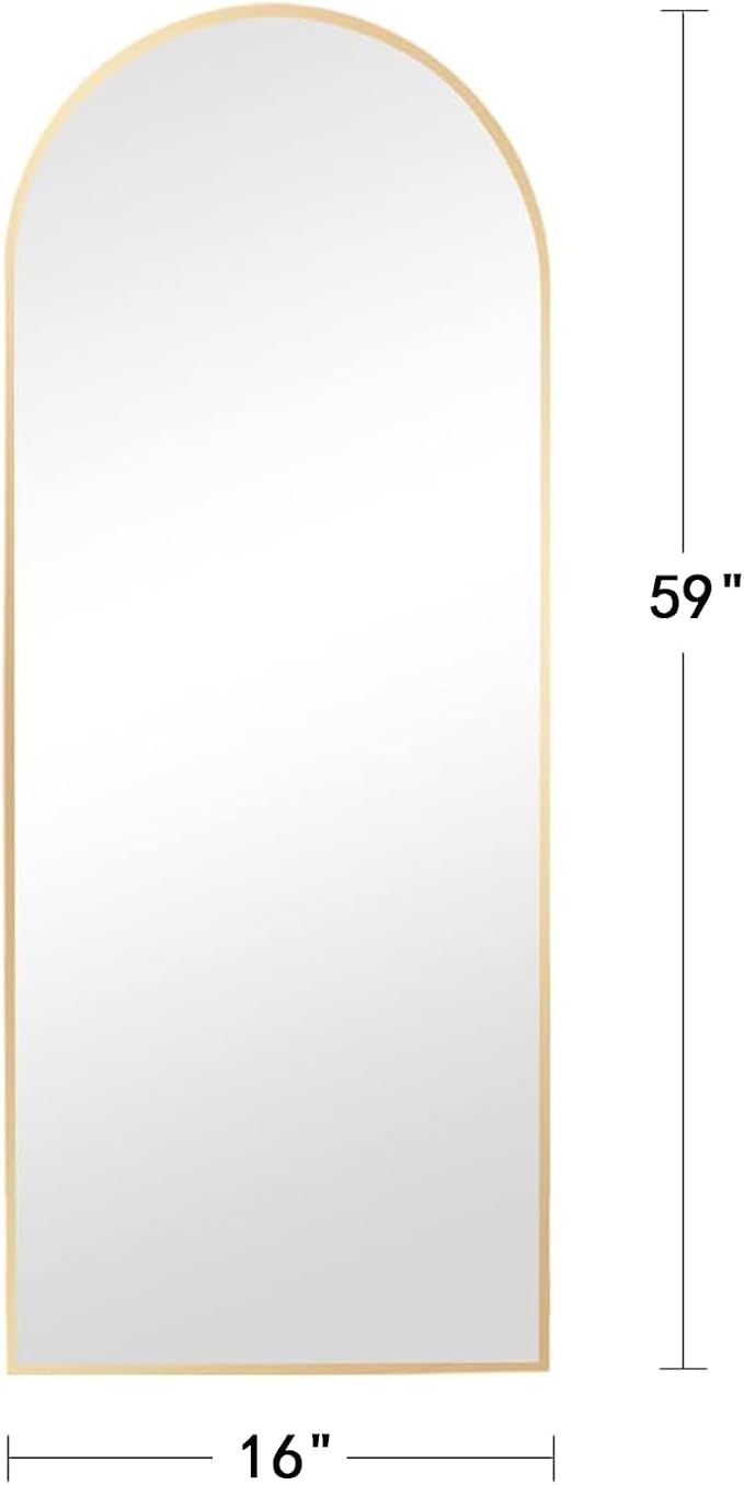 Vlush 59''x16'' Arched Full Length Mirror, Floor Mirror with Stand,Aluminum Alloy Frame,Freestanding or Wall-Mounted Mirror for Living Room/Bedroom - Gold