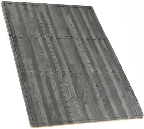 Sorbus Wood Floor Mats Foam Interlocking Mats Each Tile 1 Square Foot 3/8-Inch Thick Puzzle Wood Tiles with Borders – for Home Office Playroom Basement (16 Tiles 16 Sq ft, Wood Grain - Gray)