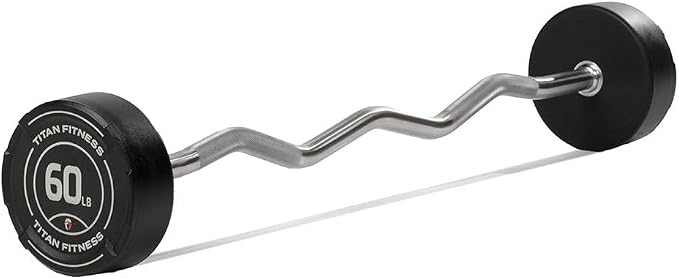 Titan Fitness Rubber Curl Fixed Barbells, Pre-Loaded Weight Bar for Strength Training & Weightlifting