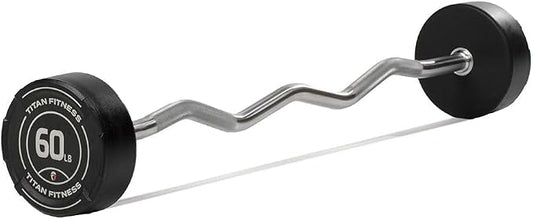 Titan Fitness Rubber Curl Fixed Barbells, Pre-Loaded Weight Bar for Strength Training & Weightlifting