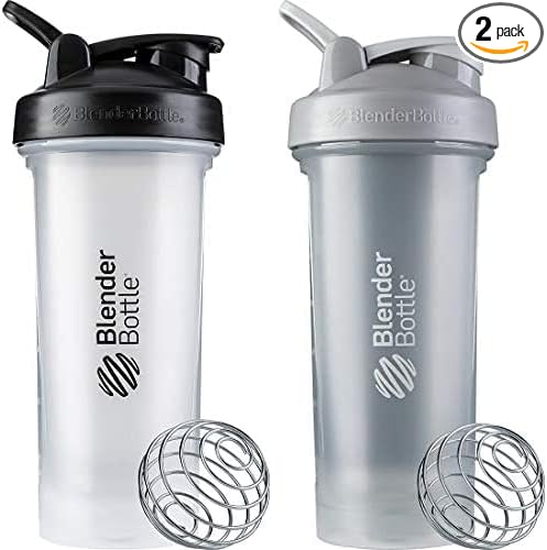 BlenderBottle Classic V2 Shaker Bottle Perfect for Protein Shakes and Pre Workout, 28-Ounce (2 Pack), Clear, Pebble Grey