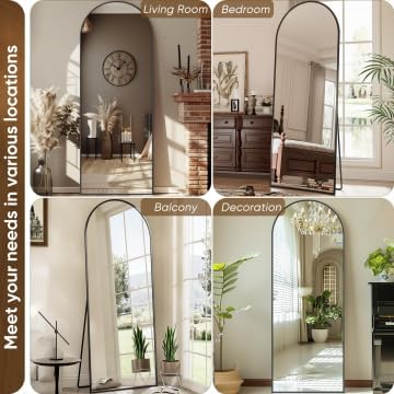 Antok Full Length Mirror, 59"x18" Floor Mirror with Stand, Hanging Mounted Mirrors for Bedroom, Living Room, Cloakroom, Dining Room, Black, Arched