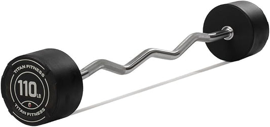 Titan Fitness Rubber Curl Fixed Barbells, Pre-Loaded Weight Bar for Strength Training & Weightlifting