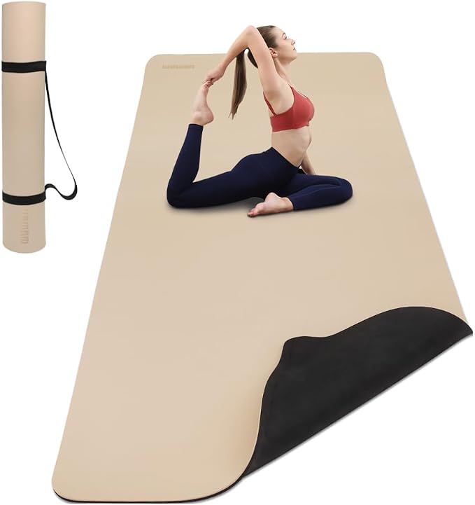 Wide Yoga Mat-80cm Extra Thick 1/3'' Fitness Exercise Mat Carry Strap