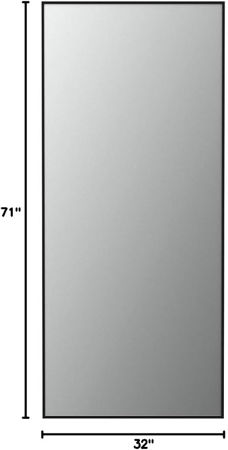 LFT HUIMEI2Y 71"x32" Full Length Mirror, Black Floor Mirror | Tempered Oversized Mirror Full Body with Aluminum Alloy Frame; Standing, Leaning, or Wall Mount for Bedroom, Living Room