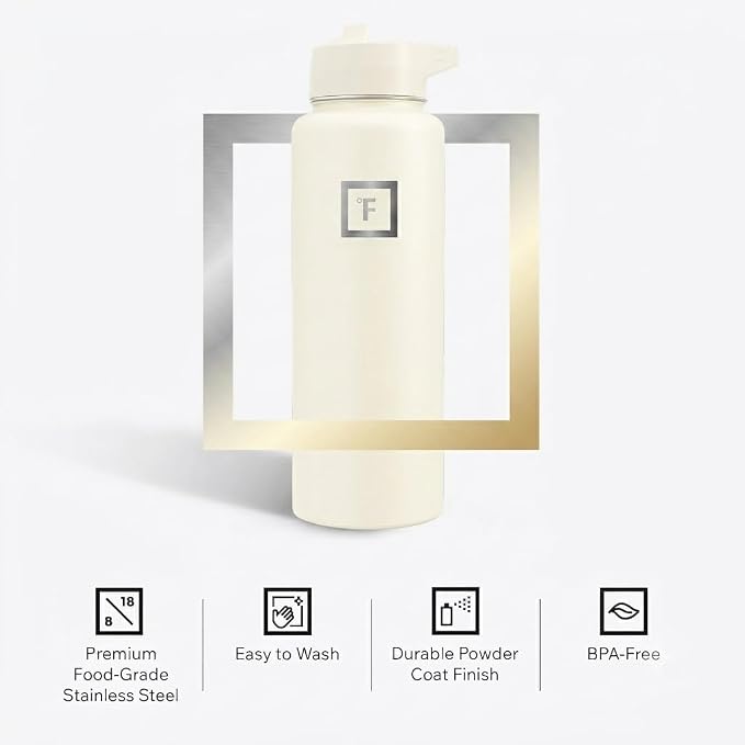 IRON °FLASK 40 oz Wide Mouth Water Bottle with Straw | Insulated Stainless Steel Sports Water Bottle with Leakproof Straw Lid - BPA Free, Cold 24 Hrs, Sweat Free (Cashmere Cream)