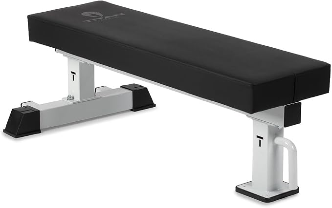 Titan Fitness TITAN Series Single Post Flat Bench, Rated 1,200 LB, 4" Thick HeftyGrip Vinyl Pad, Dedicated Home Gym Competition Weightlifting & Strength Training Utility Bench
