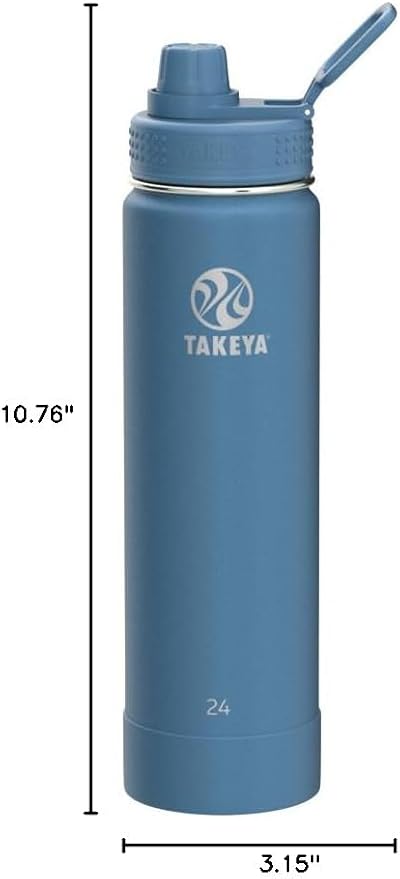 Takeya Actives Stainless Steel Water Bottle, Insulated Spout Lid, Keeps Drinks Cold 24 Hrs, Leakproof, Durable, Dishwasher Safe, Ideal for Gym, Travel, Fits Most Cup Holders, 24 oz/Bluestone