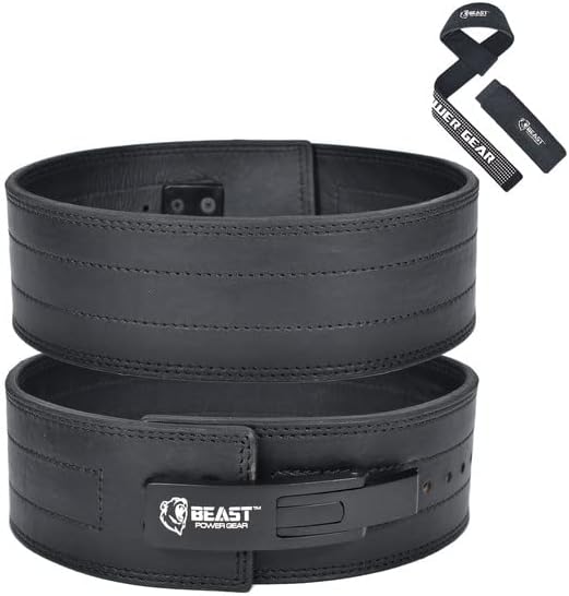 Beast Power Gear Weight Lifting Belt Lever Buckle 10MM 13MM Thick & 4 Inches Free Strap Weightlifting, Powerlifting, Deadlifts, Squats Men Women