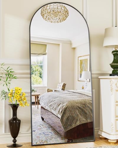Antok 58" x19” Arched Full Length Floor Mirror, Black Aluminum Frame, Free Standing/Wall Mount/Leaning for Bedroom, Living Room, Dressing Room