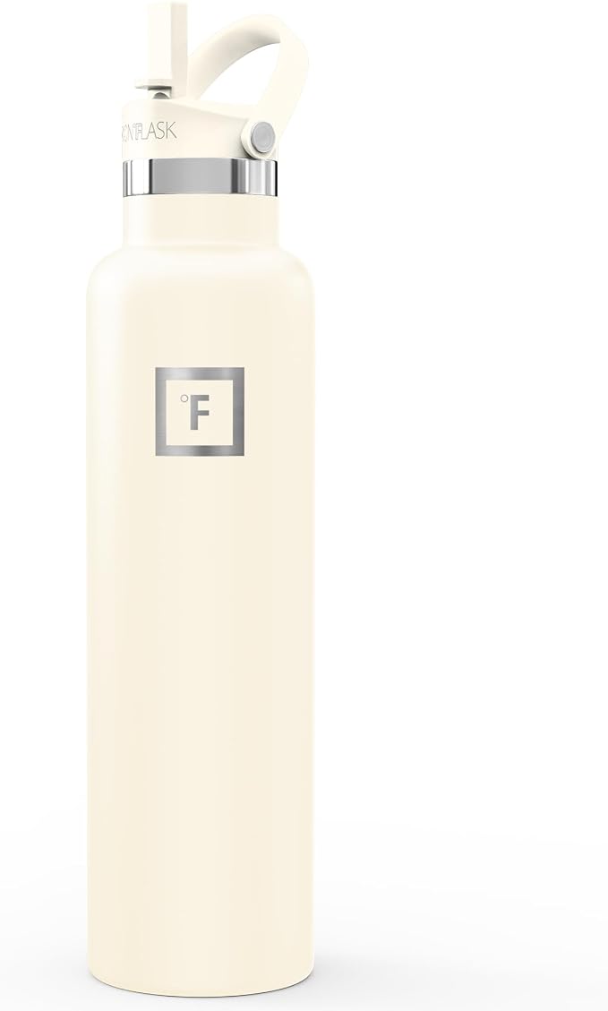 IRON °FLASK 24 oz Narrow Mouth Water Bottle with Straw | Insulated Stainless Steel Sports Water Bottle with Leakproof Straw Lid - BPA Free, Cold 24 Hrs, Sweat Free (Cashmere Cream)