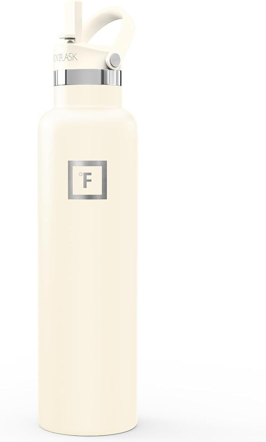 IRON °FLASK 24 oz Narrow Mouth Water Bottle with Straw | Insulated Stainless Steel Sports Water Bottle with Leakproof Straw Lid - BPA Free, Cold 24 Hrs, Sweat Free (Cashmere Cream)