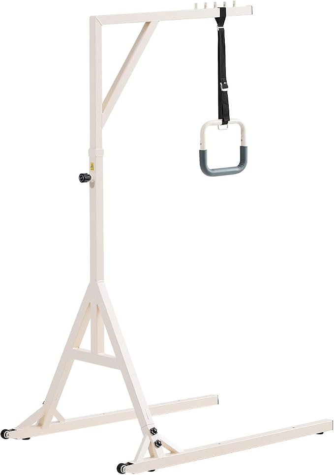 VEVOR Trapeze Bar for Bed Mobility, Height-Adjustable Bed Trapeze with 2 Casters, 350LBS Weight Capacity Heavy Duty Pull Up Trapeze Bar with Floor Stand for Elderly, Disabled, Bedridden Patients