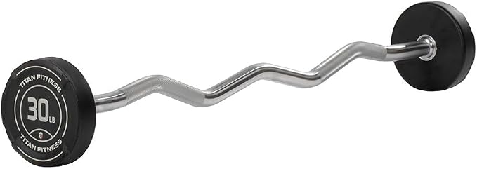 Titan Fitness Rubber Curl Fixed Barbells, Pre-Loaded Weight Bar for Strength Training & Weightlifting