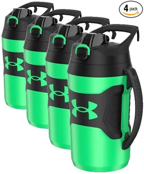 Under Armour Insulated Water Bottle with Handle & Fence Hook, Half Gallon Sports Water Jug, Leak-Resistant & BPA-Free for Baseball, Football & Gym - Vapor Green/Black, 64oz (Pack of 4)