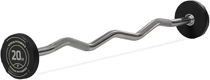 Titan Fitness Rubber Curl Fixed Barbells, Pre-Loaded Weight Bar for Strength Training & Weightlifting