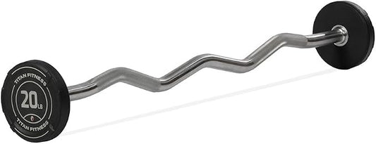 Titan Fitness Rubber Curl Fixed Barbells, Pre-Loaded Weight Bar for Strength Training & Weightlifting