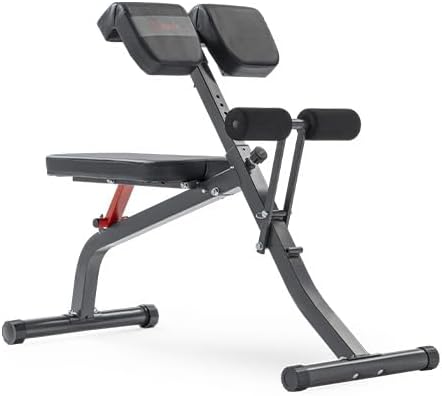 Sunny Health & Fitness Foldable Roman Chair, Back Hyperextension Bench | Adjustable Height, Folds Flat for Storage, Built in Dip Station, Targets Back, Abs & Core, Crunches & Back Extensions