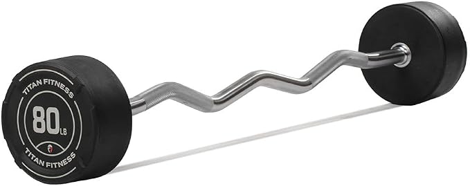 Titan Fitness Rubber Curl Fixed Barbells, Pre-Loaded Weight Bar for Strength Training & Weightlifting