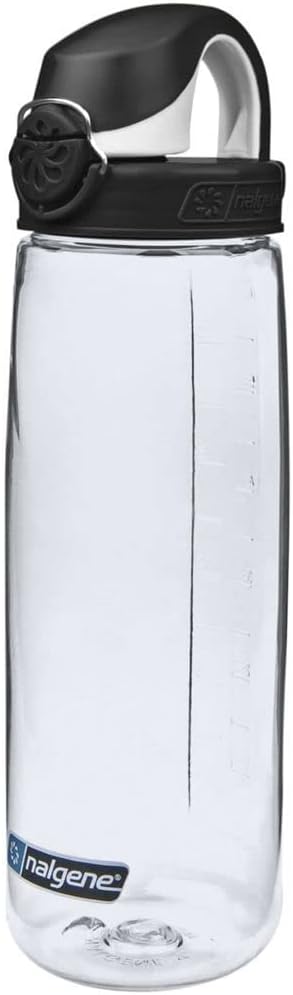Nalgene 24 oz On The Fly Lock-Top Water Bottle, Clear w/Black | Easy Chug Cap with Locking Lid, Cup Holder Size, BPA-Free, Durable & Leak Proof, Lightweight Bottle for Hiking, Gym & Travel