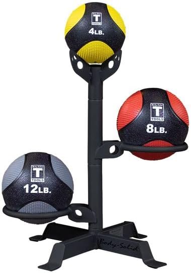 Body-Solid (GMR5B) Short Medicine Ball Stand - Compact Vertical Storage Rack for 3 Exercise Balls with 360° Pivoting Rings - Home & Commercial Gym Equipment, Black