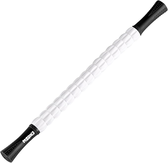 Muscle Roller Massage Roller Stick- Deep Tissue Fascia Blaster for Myofascial Pain Relief, Lymphatic Drainage & Body Sculpting, Handheld Physical Therapy & Recovery Tool (Black & White)