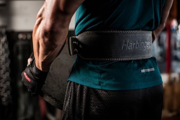 Harbinger Padded Leather Contoured Weightlifting Belt - 4" or 6” Width - Interior Suede Lining & Foam Cushioning - Heavy-Duty Dual Prong Steel Roller Buckle - for Lifting Support