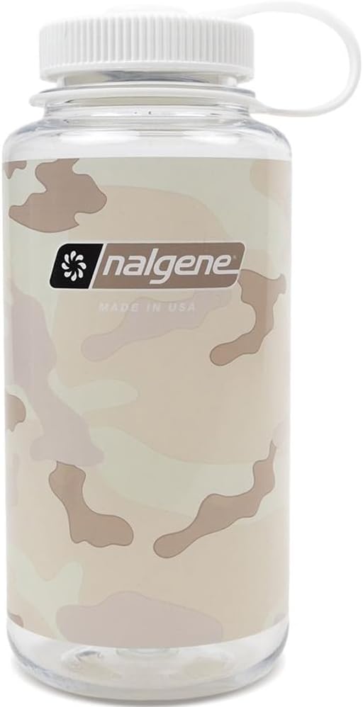 Nalgene 32 oz Wide Mouth Water Bottle, Camo Clear | BPA-Free, Durable & Lightweight, Leak Proof, Dishwasher Safe, Large Reusable Plastic Bottle for Hiking, Gym, Work & Travel