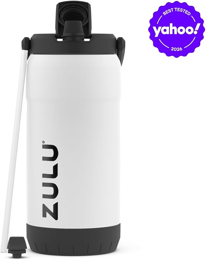 ZULU Goals Vacuum Insulated Large Capacity Stainless Steel Water Bottle | Reusable Jug Thermoses with Carry Handle | Leak-Proof Lid | Perfect for Travel, Workout, Gym, Hiking, Camping | 64oz, 101oz