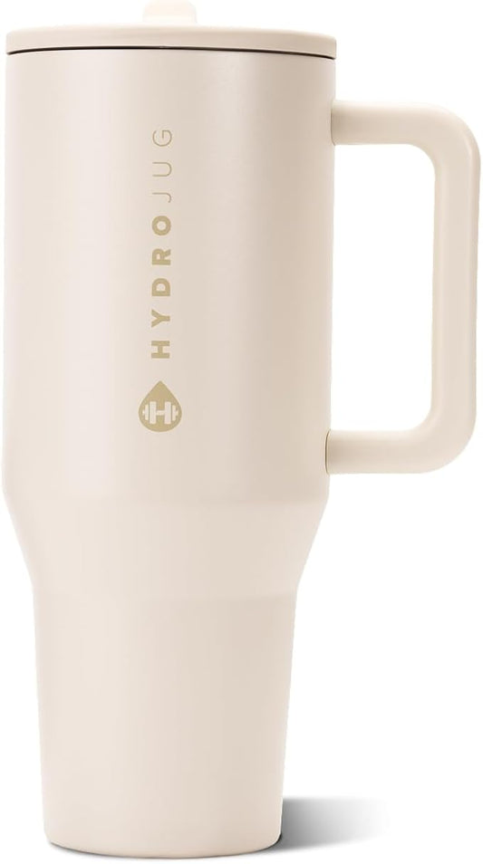 HydroJug Traveler 32oz, Insulated Tumbler with Handle & Straw, Cream