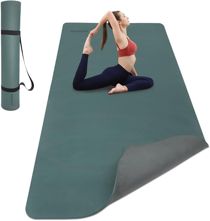 Wide Yoga Mat-80cm Extra Thick 1/3'' Fitness Exercise Mat Carry Strap