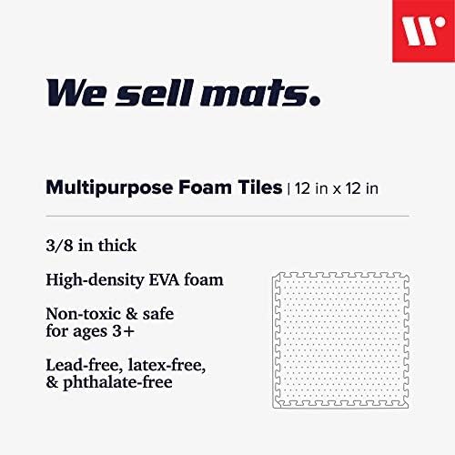 We Sell Mats 3/8" Thick Multipurpose EVA Foam Exercise Floor Mat, 12"x12" Interlocking Kid-Friendly Tiles, Anti-Fatigue for Home, Gym, Playpens, Classrooms