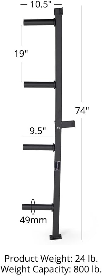 Titan Fitness Weight Plate Wall Mounted Storage Rack, Angled 4-Peg Design, Olympic Sized Weight Plate Organizer, Rated 800 LB, Anchored Wall Mounted Storage